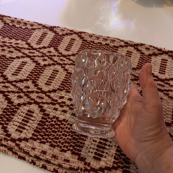 Other - Diamond Pattern Glass Candle Holder, Small Vase, Heavy Crystal